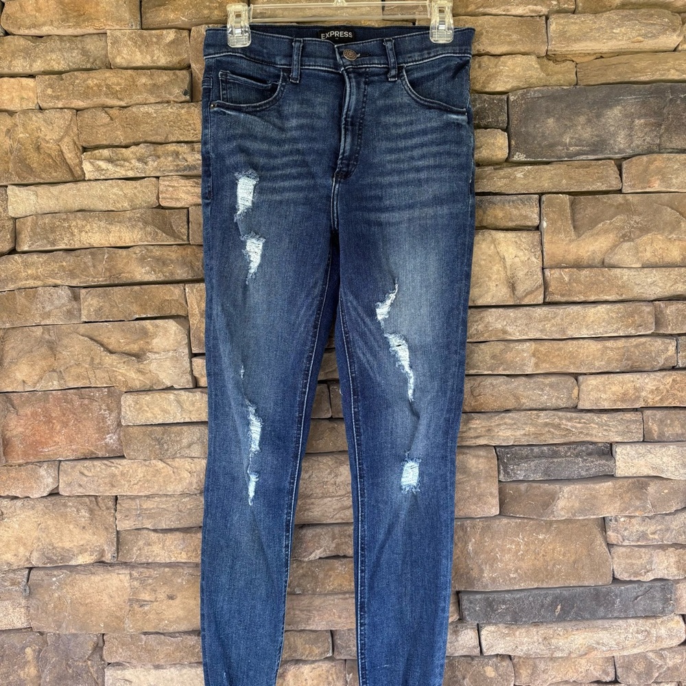 Express Blue Skinny Distressed‎ Jeans